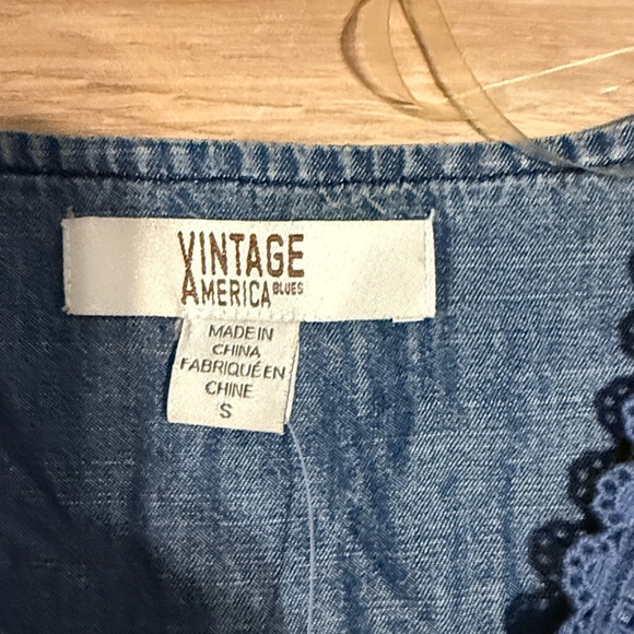 Vintage America Blue Denim Long Sleeve Top - Picture 9 of 10